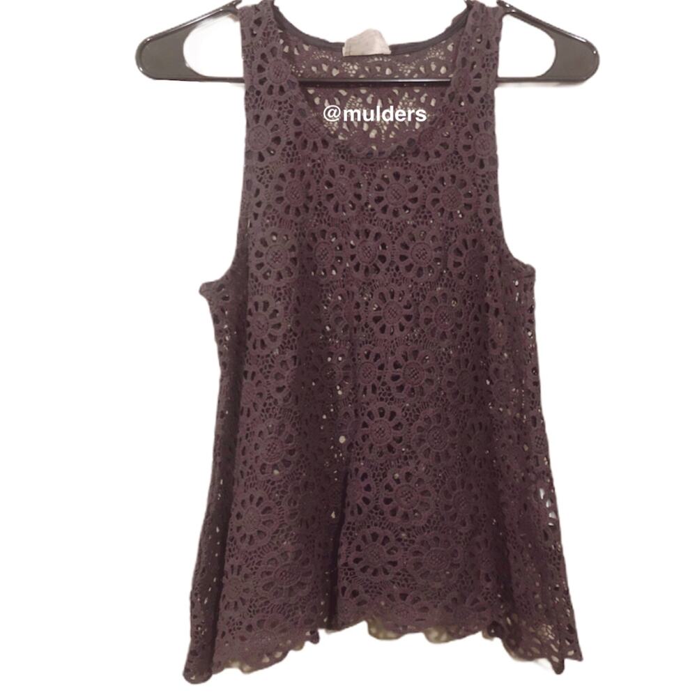 Urban Outfitters Small Brown Crochet Lace Cottagecore See Through Tank Top